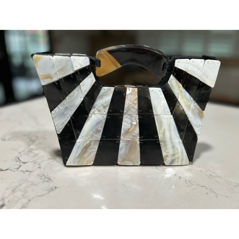 Elegant Black and Cream Striped Clutch